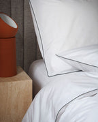 Percale Cotton Duvet Cover | White Storm Grey Piping