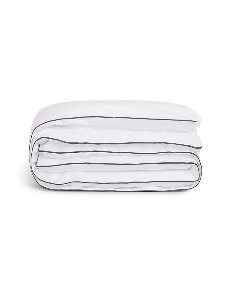 Percale Cotton Duvet Cover | White Storm Grey Piping