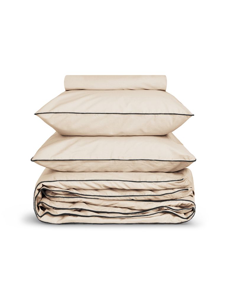 Housse de couette Percale de coton | Ecru Liseré Noir