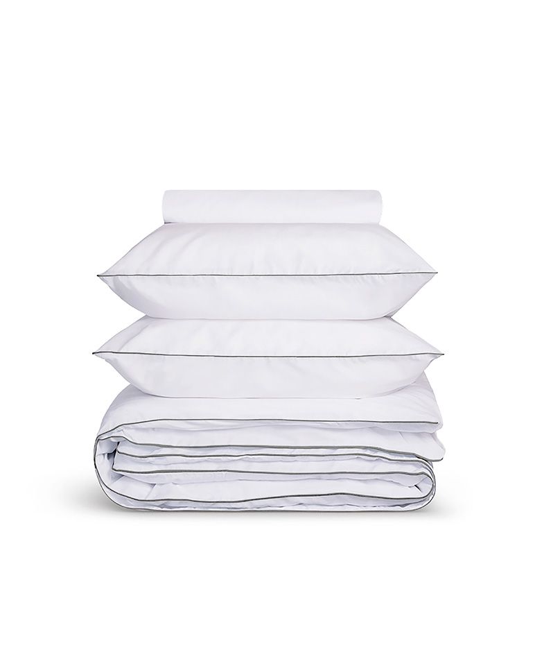 Percale Cotton Duvet Cover | White Storm Grey Piping