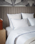Housse de couette Percale de coton | Blanc Liseré Bleu Cobalt