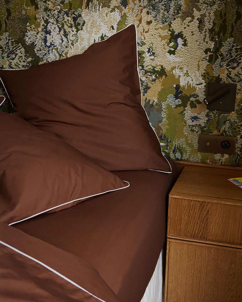 Housse de couette Percale de coton | Chocolat Liseré Blanc