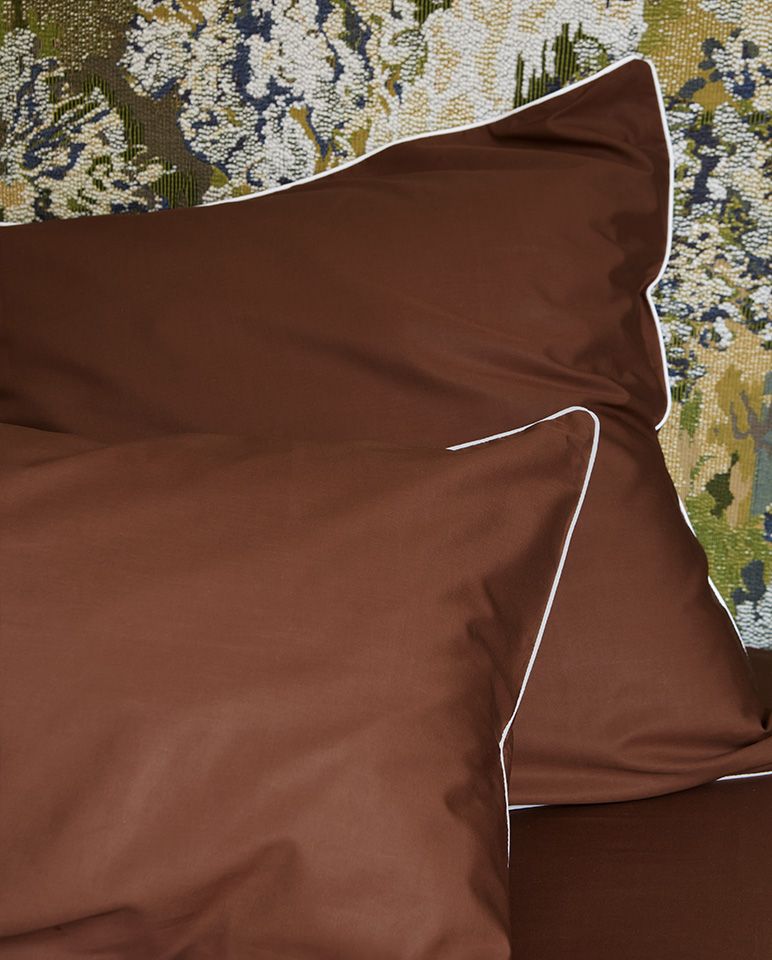 Housse de couette Percale de coton | Chocolat Liseré Blanc