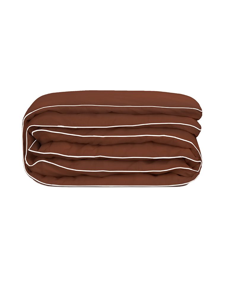 Housse de couette Percale de coton | Chocolat Liseré Blanc