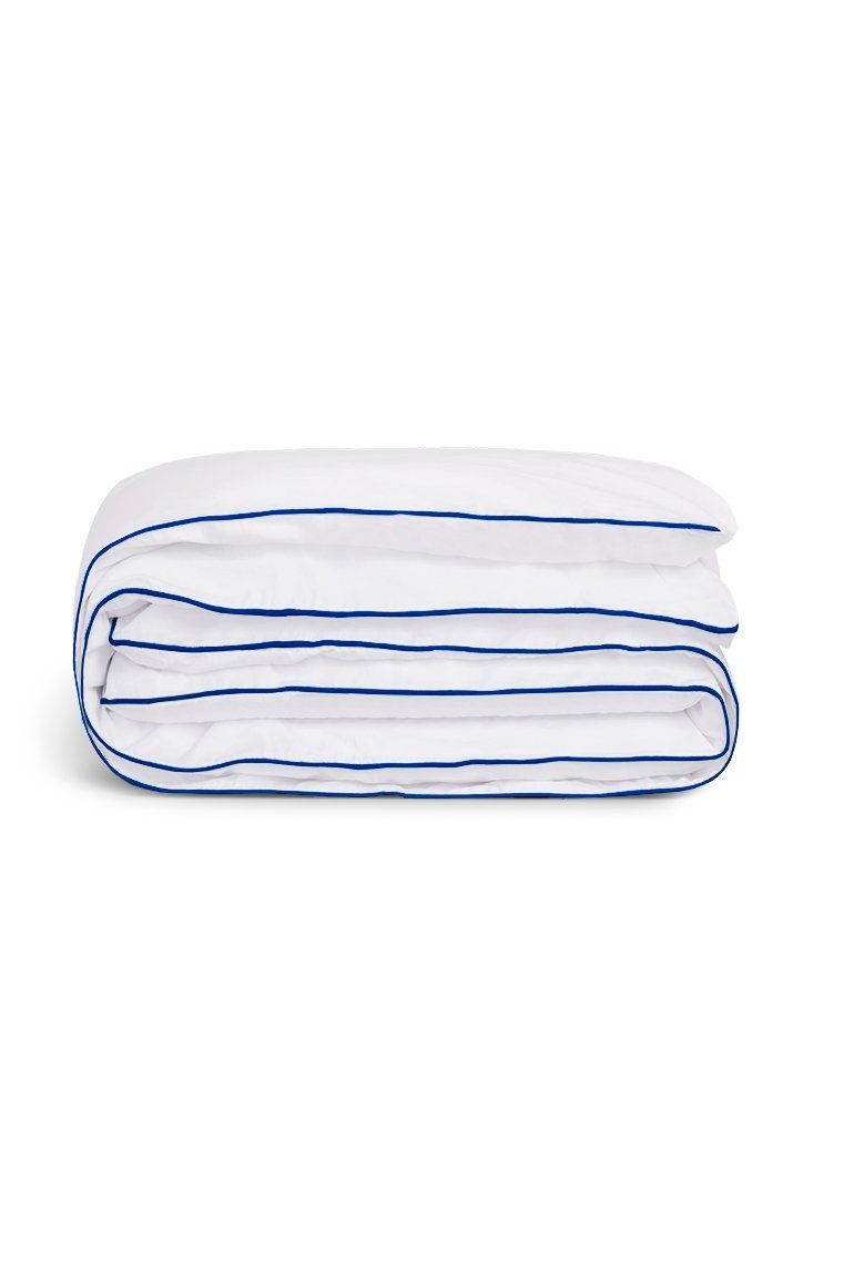 Percale Cotton Duvet Cover | White Cobalt Blue Trim