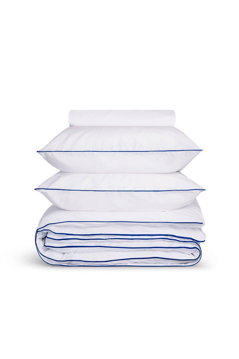 Percale Cotton Duvet Cover | White Cobalt Blue Trim