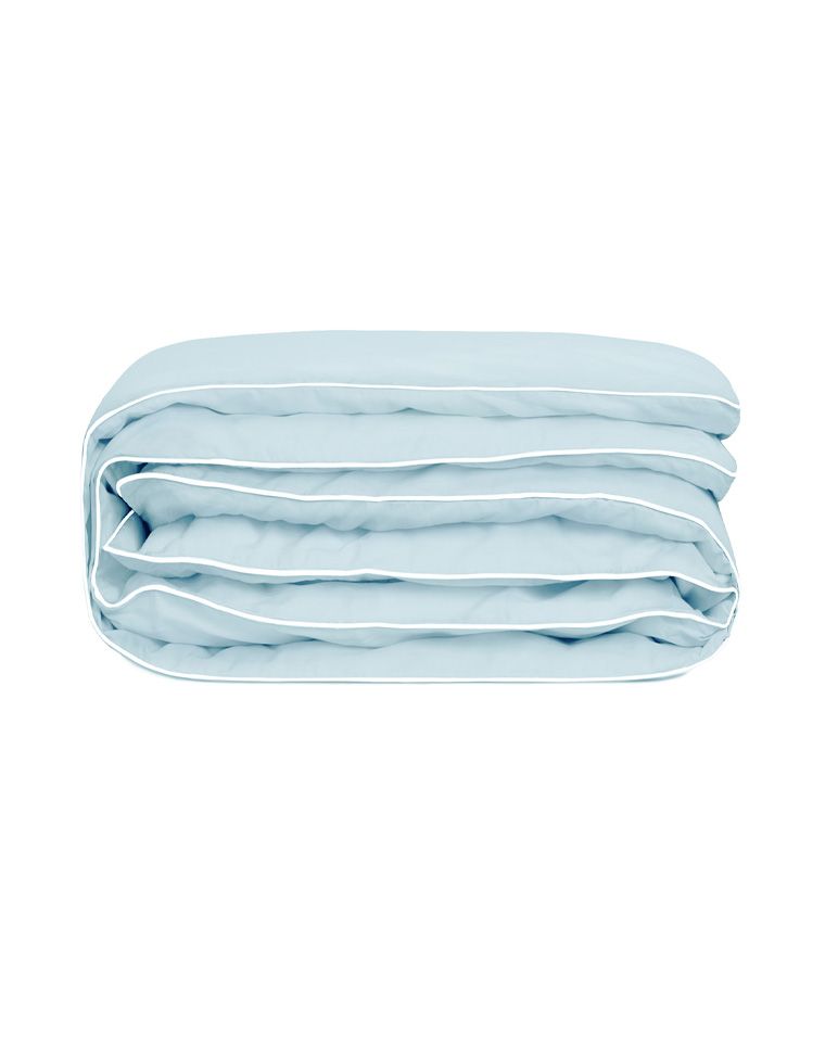 Housse de couette Percale de coton | Bleu Céleste Liseré Blanc