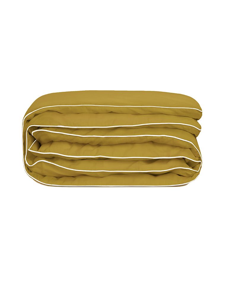Percale Cotton Duvet Cover | Bronze Green with White Piping