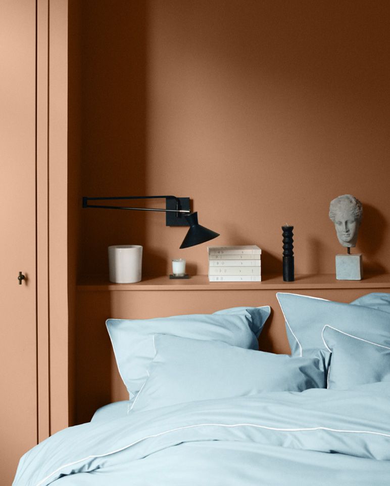 Housse de couette Percale de coton | Bleu Céleste Liseré Blanc