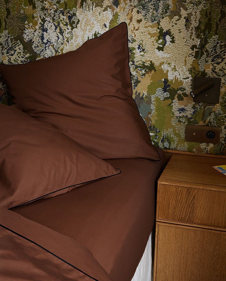 Housse de couette Percale de coton | Chocolat Liseré Noir
