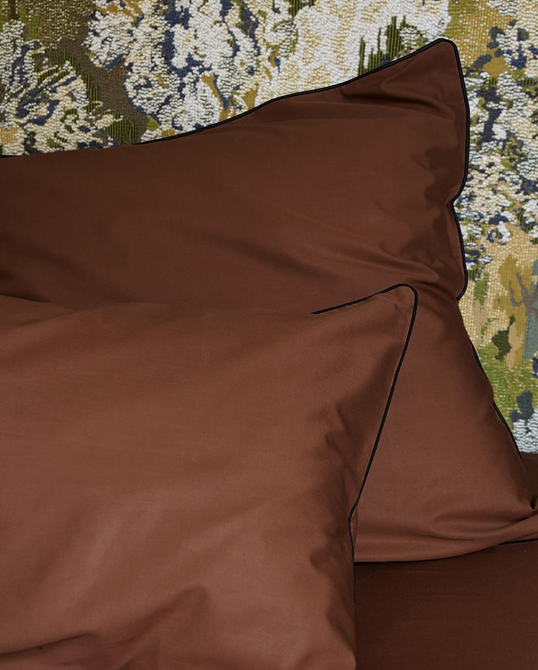Housse de couette Percale de coton | Chocolat Liseré Noir