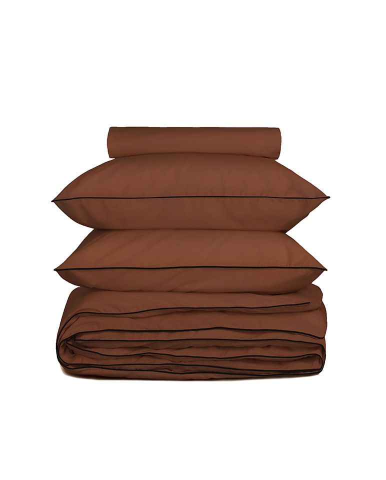 Housse de couette Percale de coton | Chocolat Liseré Noir