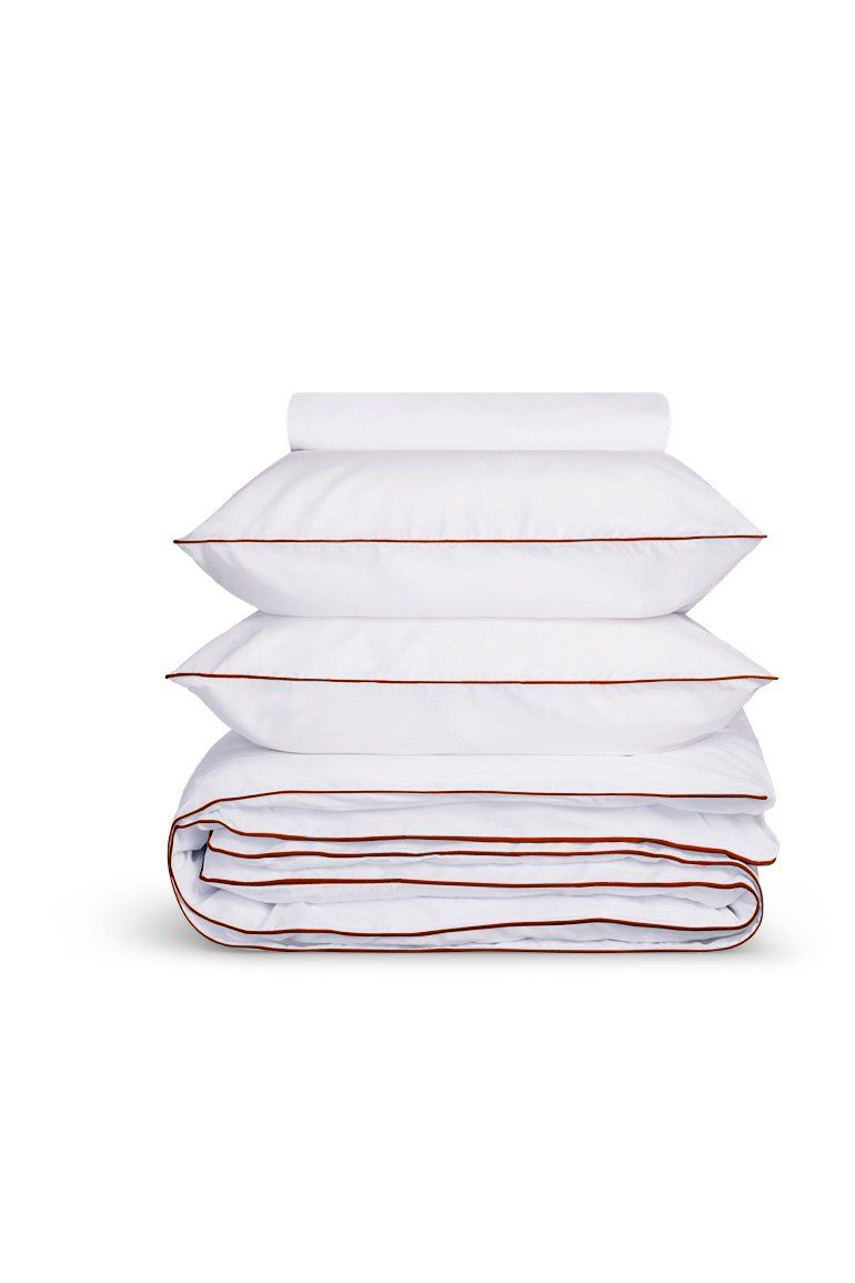 Housse de couette Percale de coton | Blanc Liseré Rouge Basque