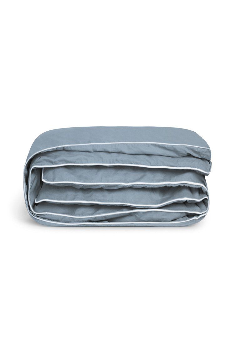 Housse de couette Percale de coton | Gris Liseré Blanc
