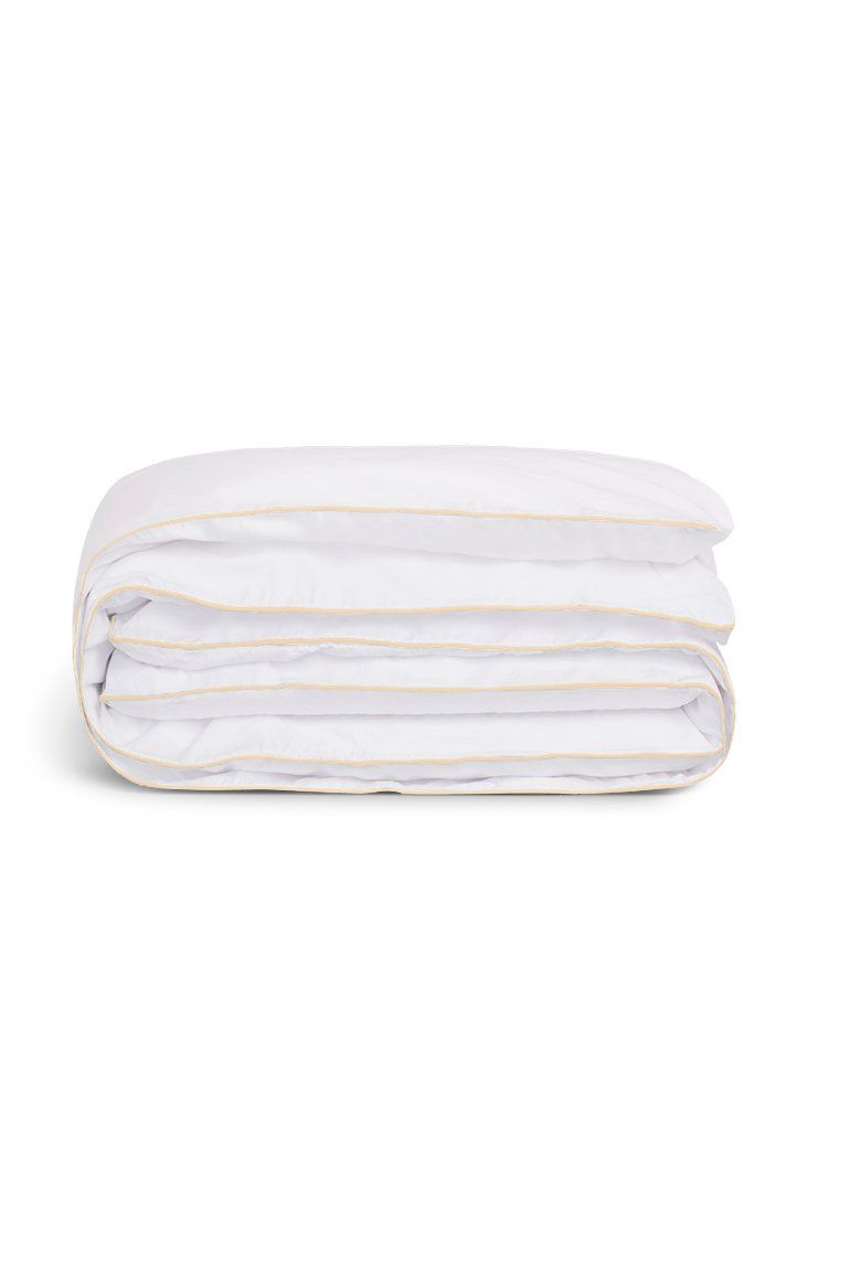 Cotton Percale Duvet Cover | White with Ecru Piping
