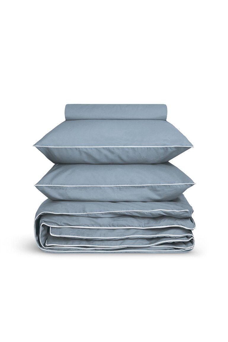 Housse de couette Percale de coton | Gris Liseré Blanc