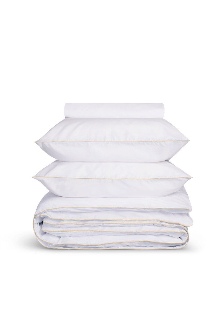 Cotton Percale Duvet Cover | White with Ecru Piping