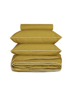 Housse de couette Percale de coton | Vert Bronze Liseré Blanc