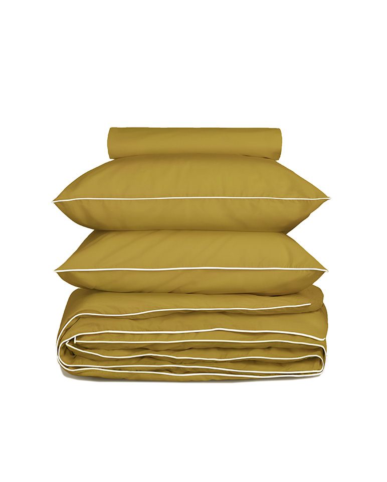 Percale Cotton Duvet Cover | Bronze Green with White Piping