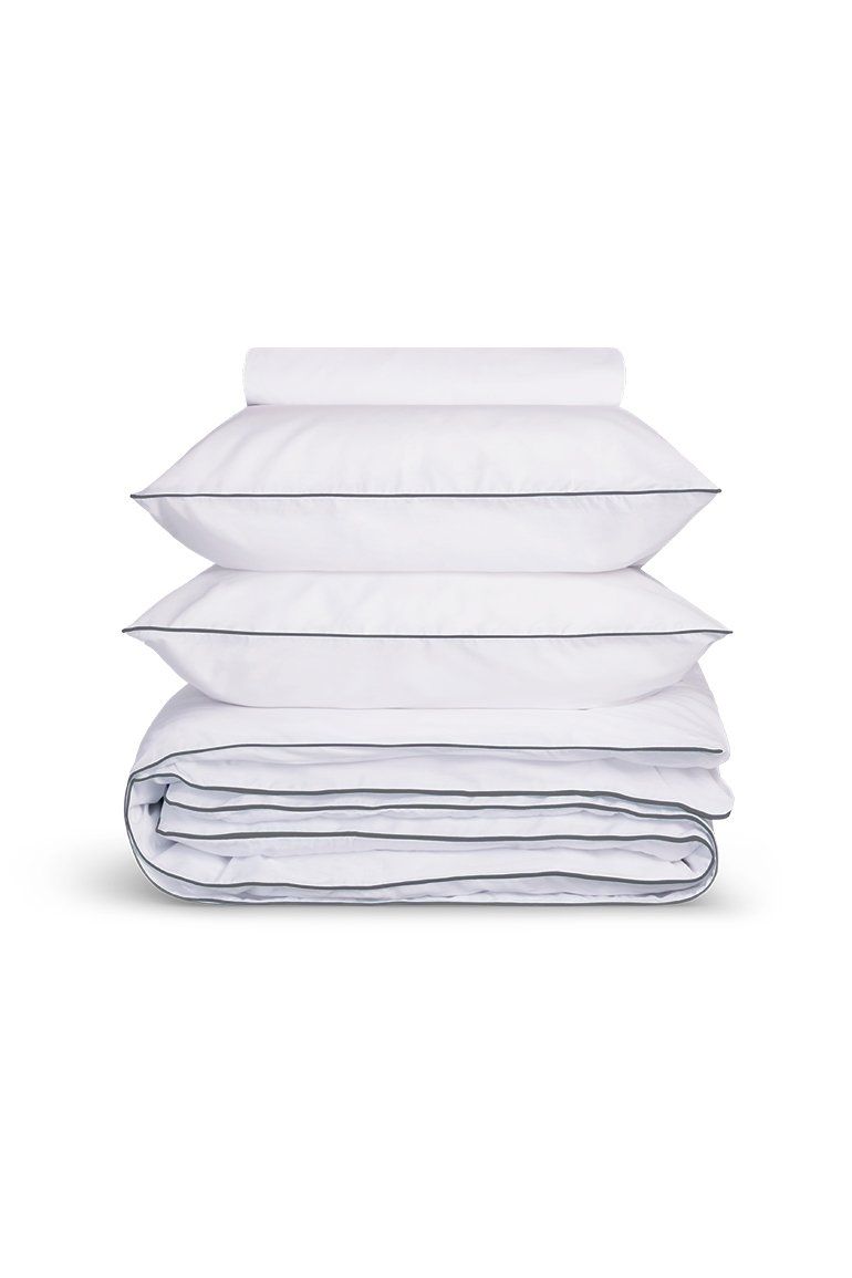 Housse de couette Percale de coton | Blanc Liseré Gris