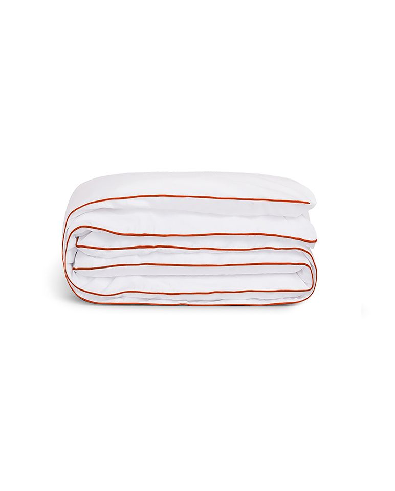 Percale Cotton Duvet Cover | White Brick Red Piping