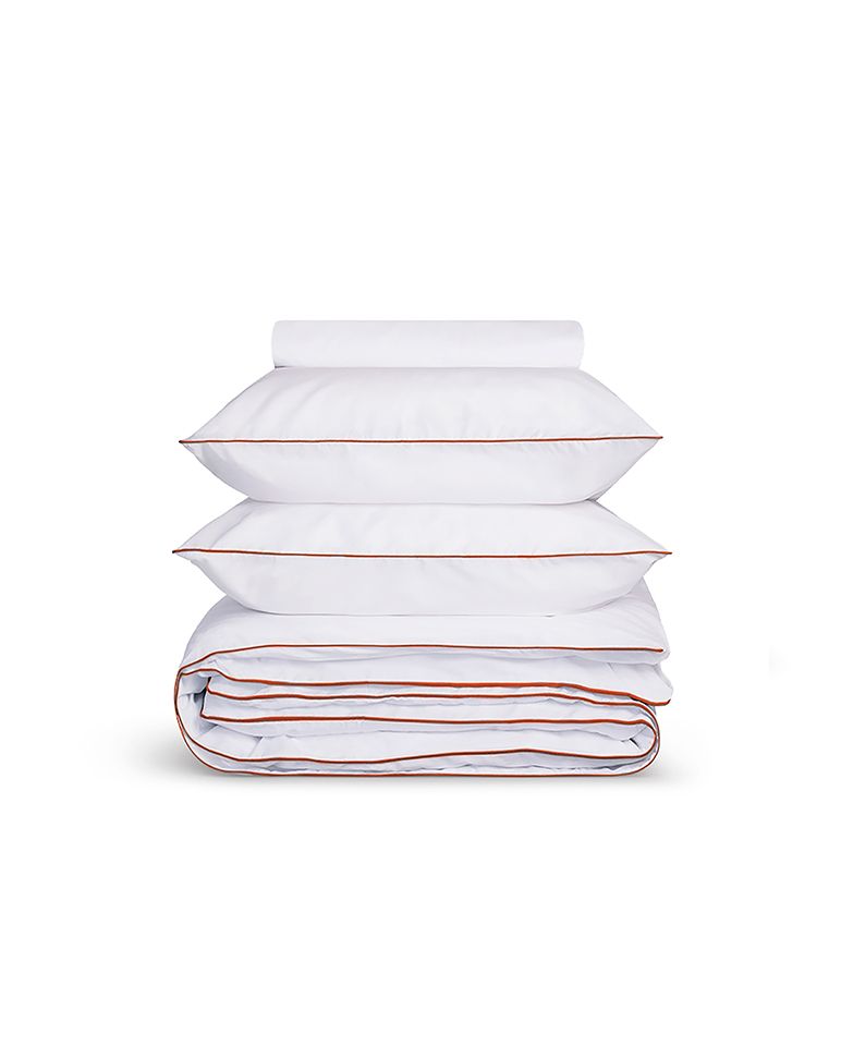 Percale Cotton Duvet Cover | White Brick Red Piping