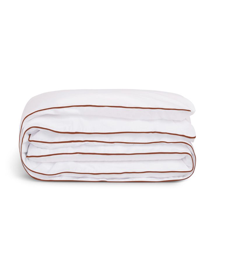 Housse de couette Percale de coton | Blanc Liseré Brun Auburn