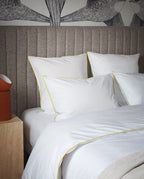 Housse de couette Percale de coton | Blanc Liseré Jaune Mimosa