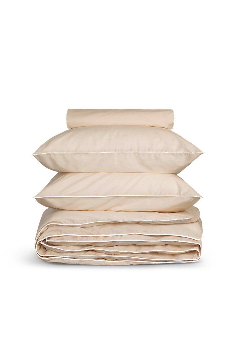 Housse de couette Percale de coton | Ecru Liseré Blanc