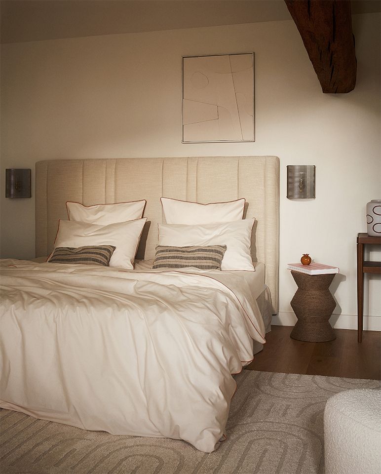 Housse de couette Percale de coton | Ecru Liseré Brun Auburn