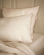 Housse de couette Percale de coton | Ecru Liseré Brun Auburn