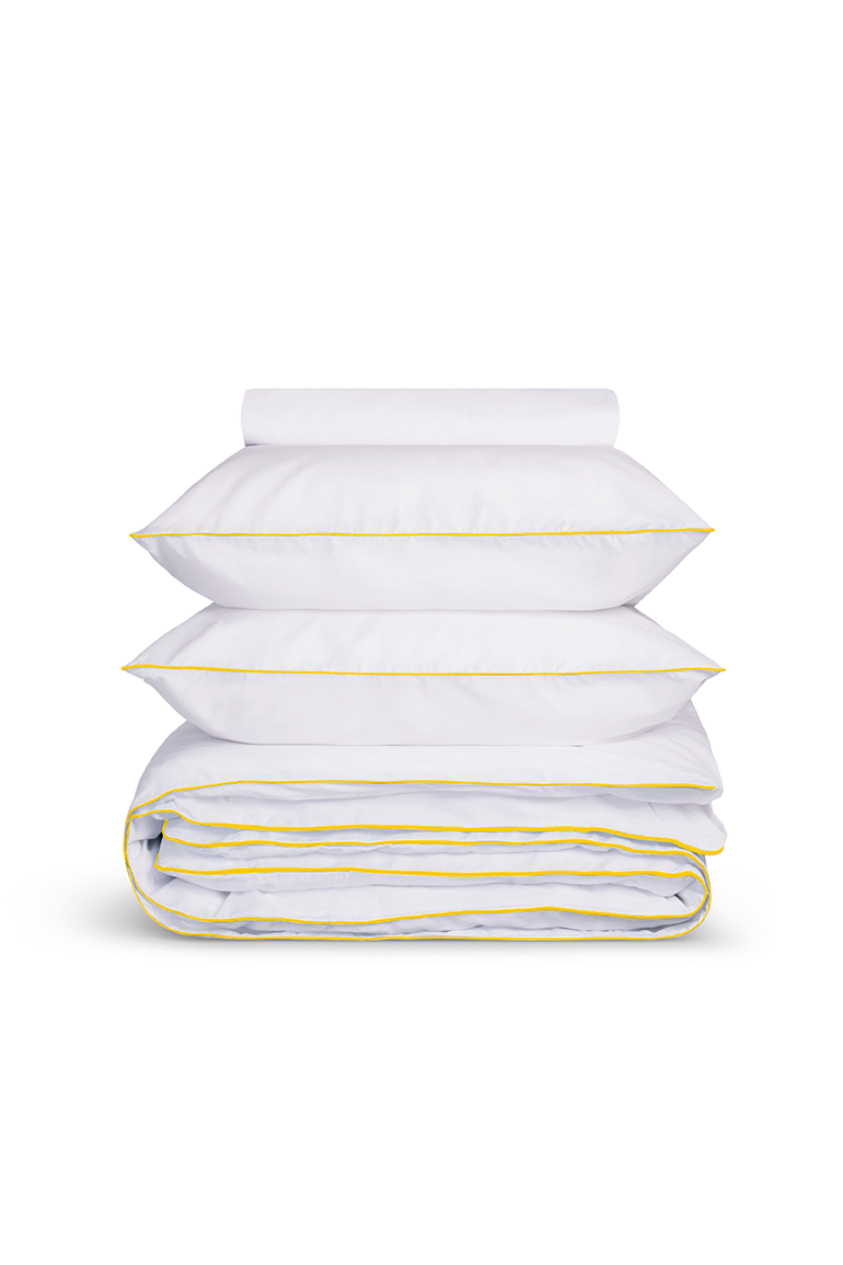 Percale Cotton Duvet Cover | White with Mimosa Yellow Border