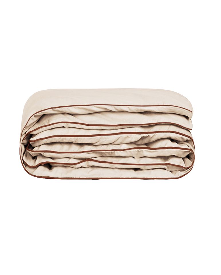 Housse de couette Percale de coton | Ecru Liseré Brun Auburn