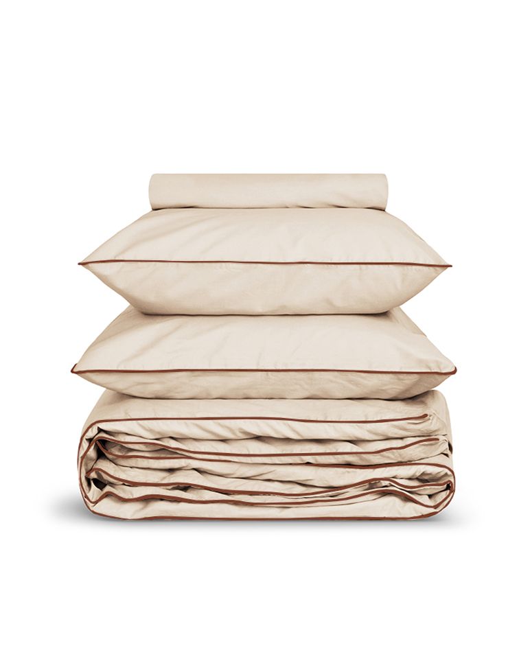 Housse de couette Percale de coton | Ecru Liseré Brun Auburn