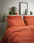 Housse de couette Percale de coton | Terracotta Liseré Blanc