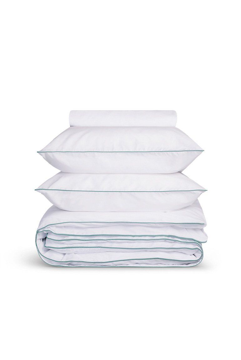 Housse de couette Percale de coton | Blanc Liseré Bleu Givré
