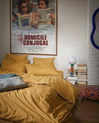 Percale Cotton Duvet Cover | Ochre with White Piping