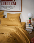 Percale Cotton Duvet Cover | Ochre with White Piping