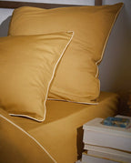 Percale Cotton Duvet Cover | Ochre with White Piping