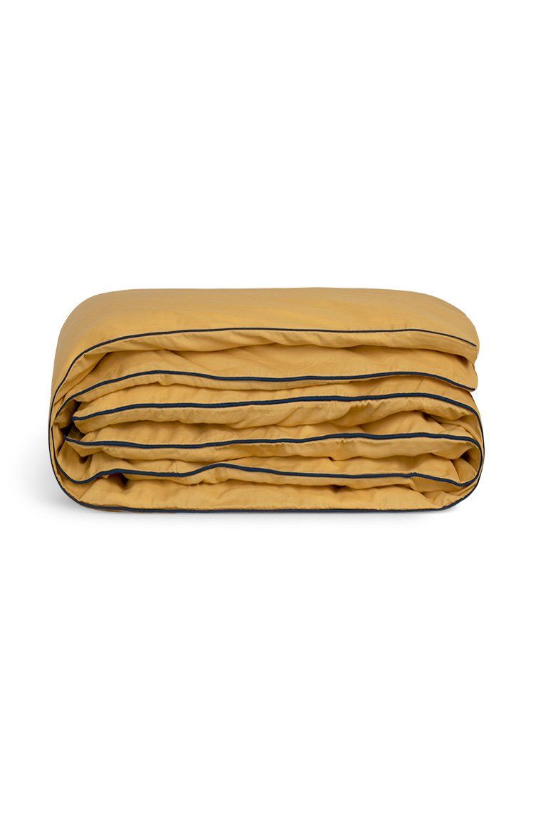 Housse de couette Percale de coton | Ocre Liseré Bleu Marine