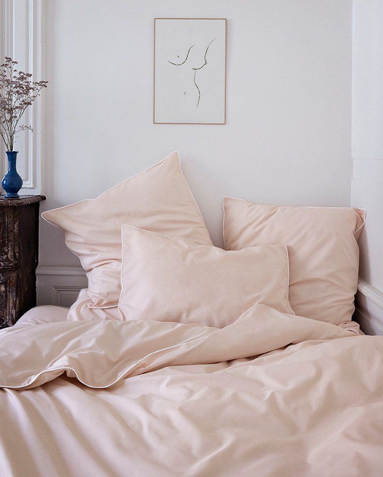 Housse de couette Percale de coton | Rose Nymphe Liseré Blanc