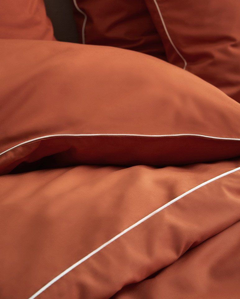 Housse de couette Percale de coton | Terracotta Liseré Blanc