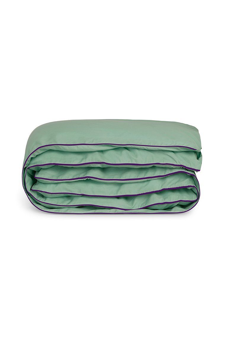 Percale Cotton Duvet Cover | Lichen Green Aubergine Purple Piping