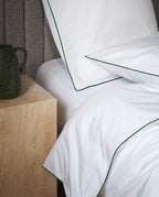 Housse de couette Percale de coton | Blanc Liseré Vert Anglais
