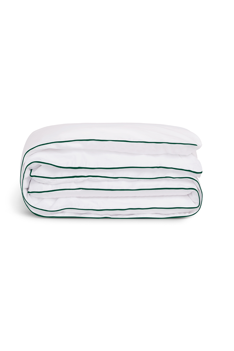 Percale Cotton Duvet Cover | White with English Green Piping