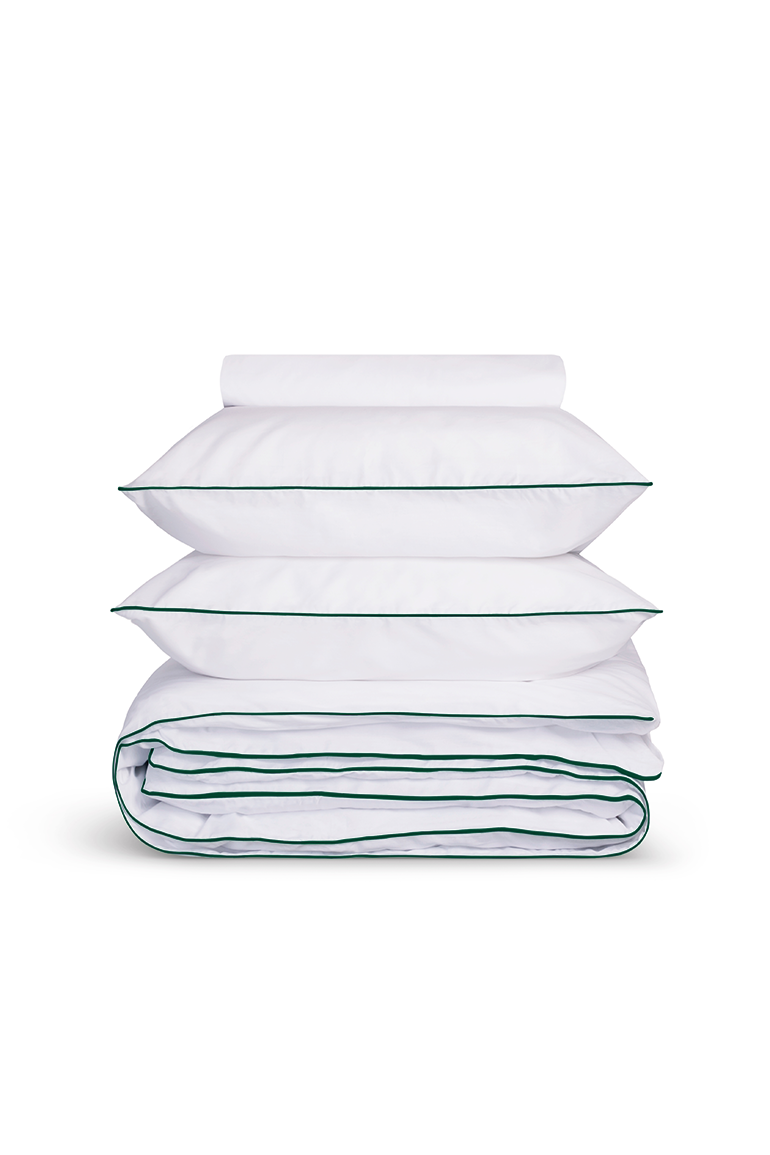 Percale Cotton Duvet Cover | White with English Green Piping