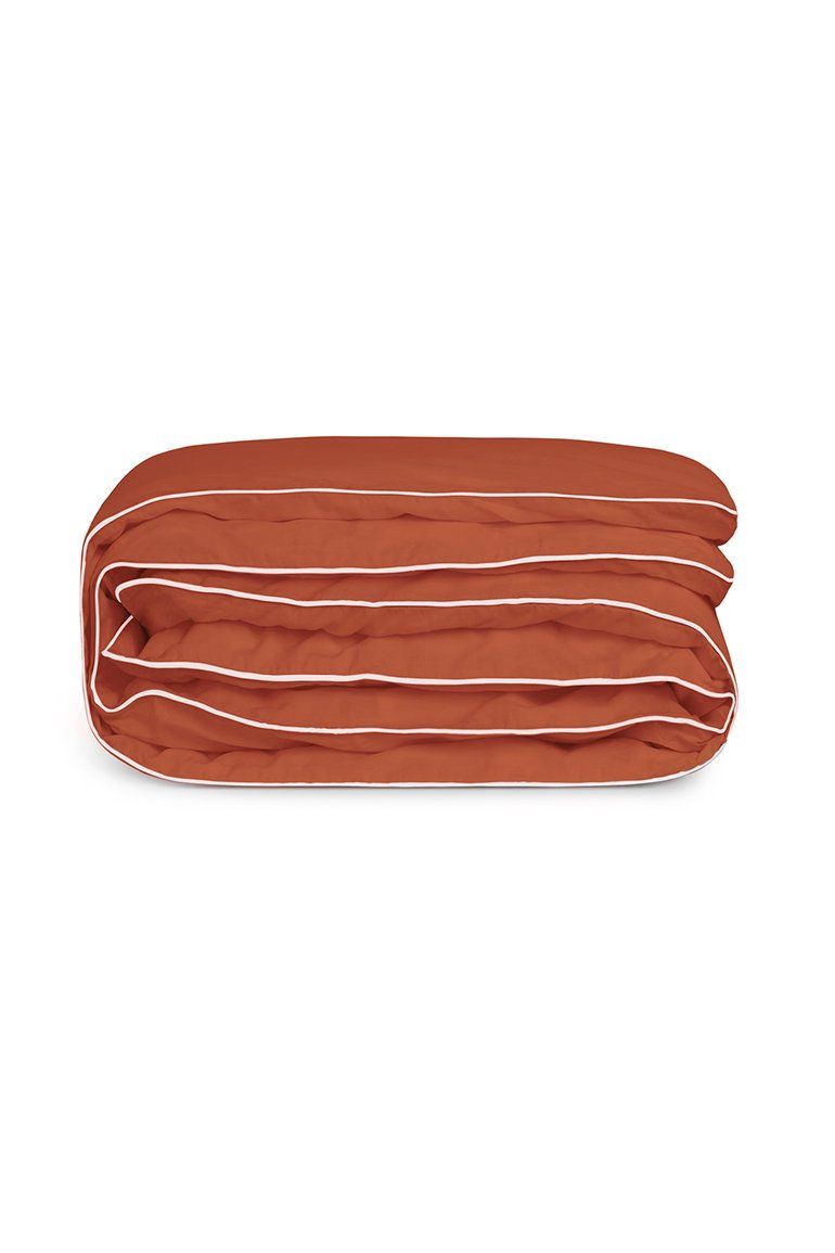 Housse de couette Percale de coton | Terracotta Liseré Blanc