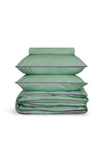 Housse de couette Percale de coton | Vert Lichen Liseré Violet Aubergine