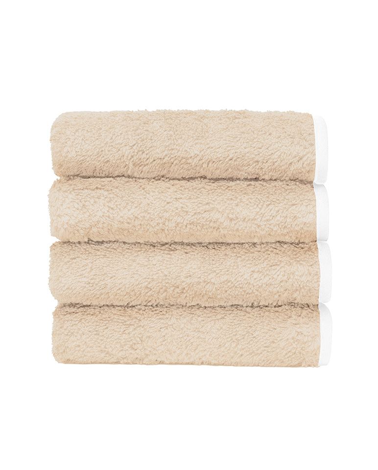 Set of 4 face cloths | Sand with White Trim