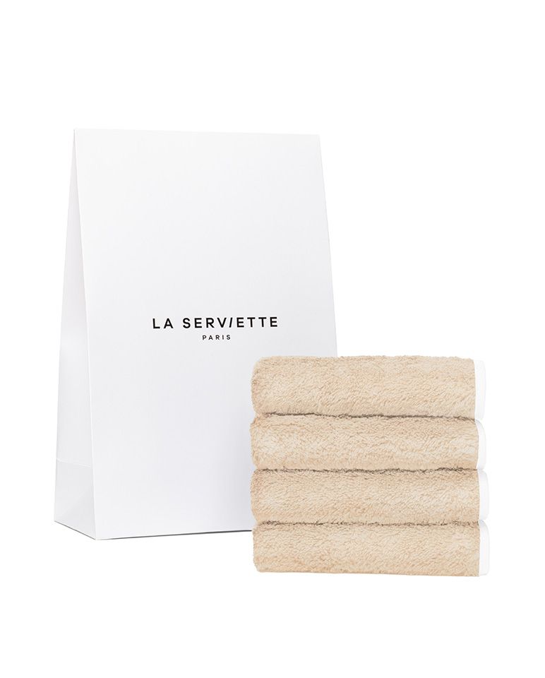 Set of 4 face cloths | Sand with White Trim